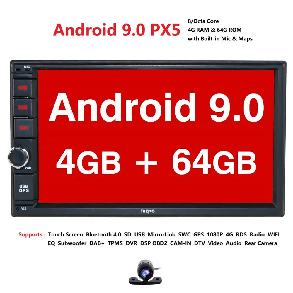 2Din 7 дюймов Android9.0 Универсальная автомобильная магнитола без dvd-плеера gps навигация Стерео FM Rds карта Wifi 4G Bluetooth головное устройство OctaCore