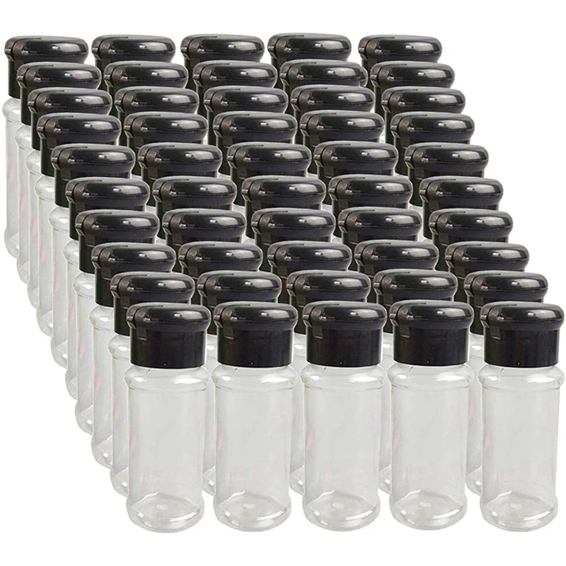 

50Pcs Empty Plastic Spice Bottles for Storing Barbecue Seasoning Salt Pepper Etc. 100Ml / 3.3Oz,Black