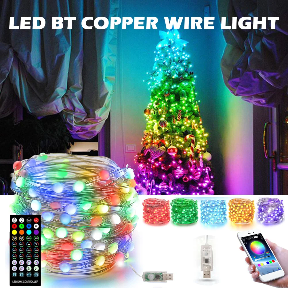 

LED String Light Rgb Usb Rechargeable Led Copper Wire Fairy Light With App/remote Control For Home Bar Xmas Decor Party Supplies