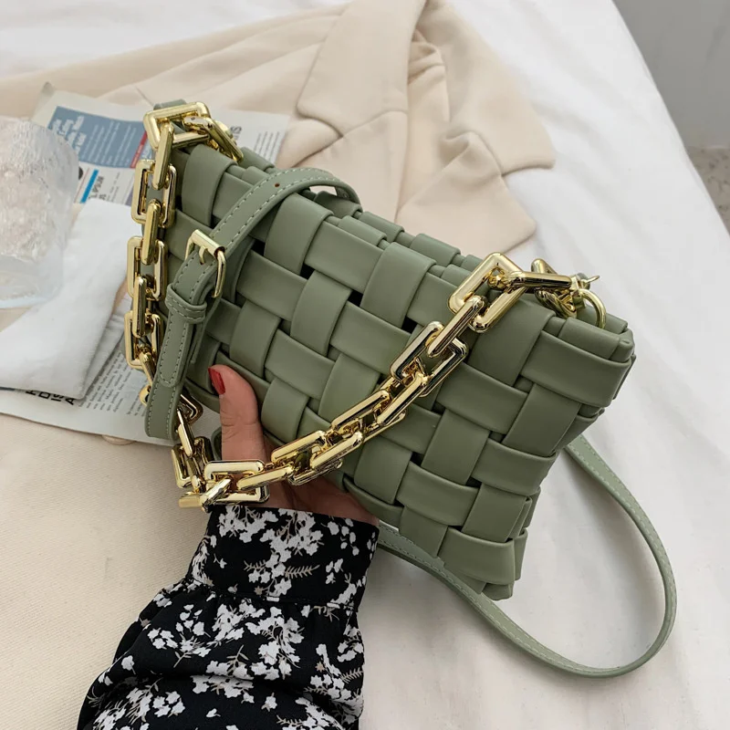 

Weave Envelope Design Small Chain Crossbody Bags for Women 2021 Trend Luxury Pu Leather Armpit Shoulder Handbags and Purses