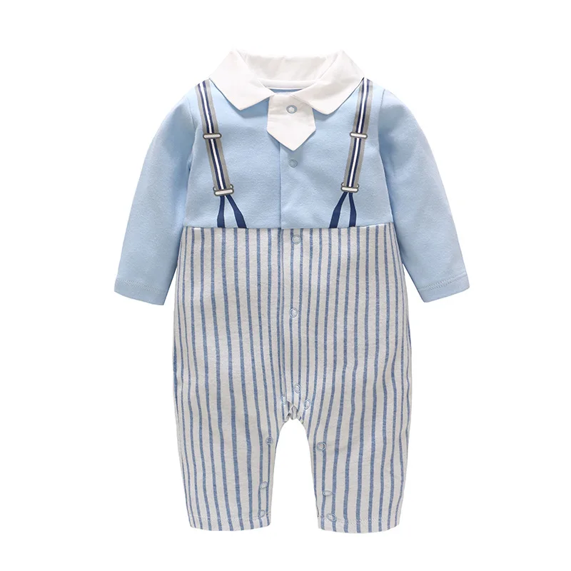 2020 New Baby Boys Rompers Newborn Button Infant Pajamas Pure Cotton Gentleman Style Formal Clothes Long Sleeves Jumpsuit |