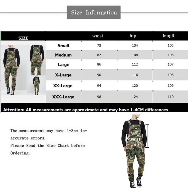 

Vogue NEW Mens Military Camofluage Printed Jumpsuit Fashion Camo Bib Jeans Overalls Men Full Length Denim Suspender Trousers