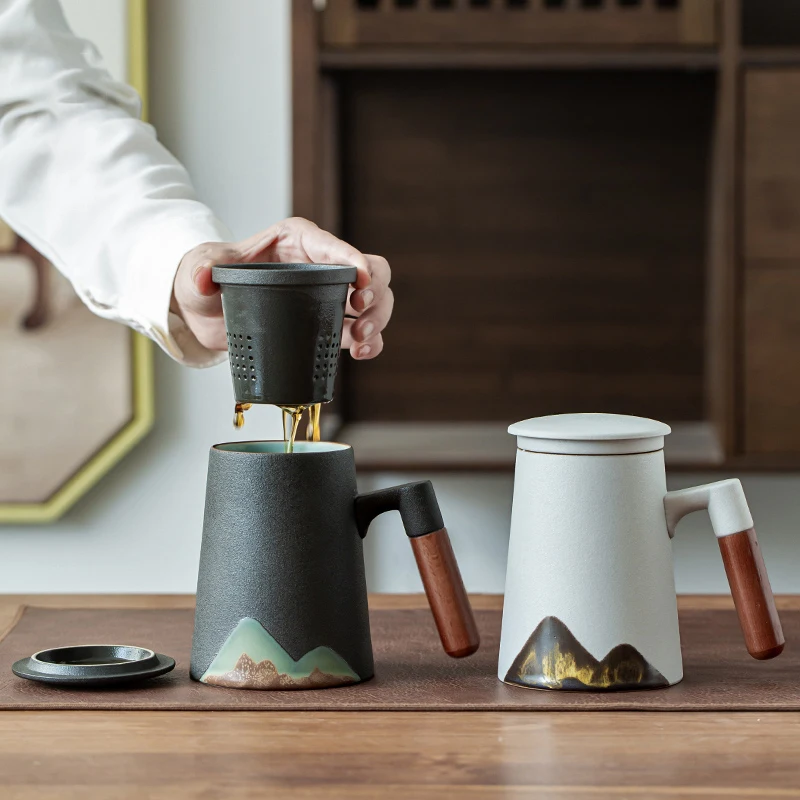 

Горный дизайн керамические чайные кружки с фильтром керамическая кофейная чашка китайская чайная чашка 400 мл