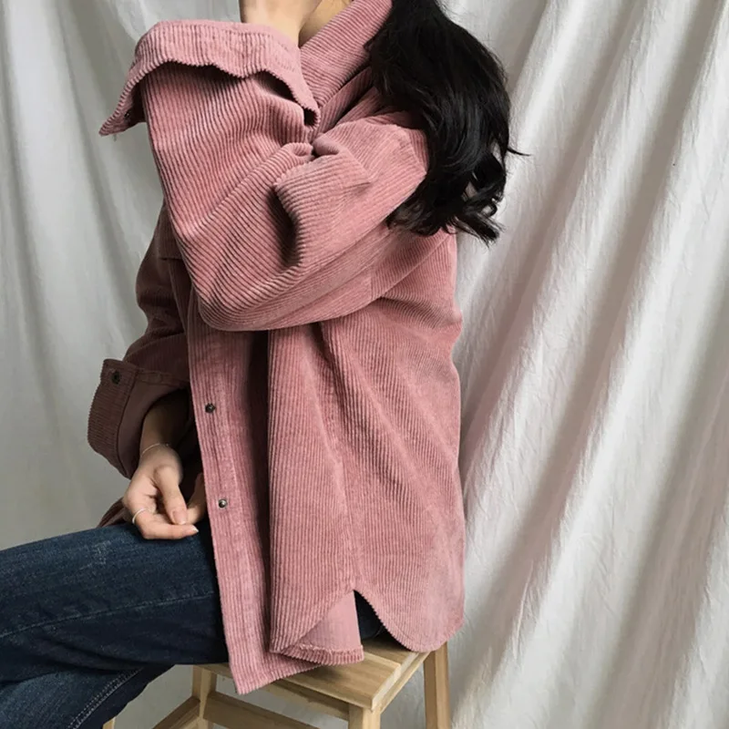 

New Women Winter Autumn Harajuku Corduroy Jackets Cute Solid Color Loose Single Breasted Coats Female Big Tops Jackets Clothing