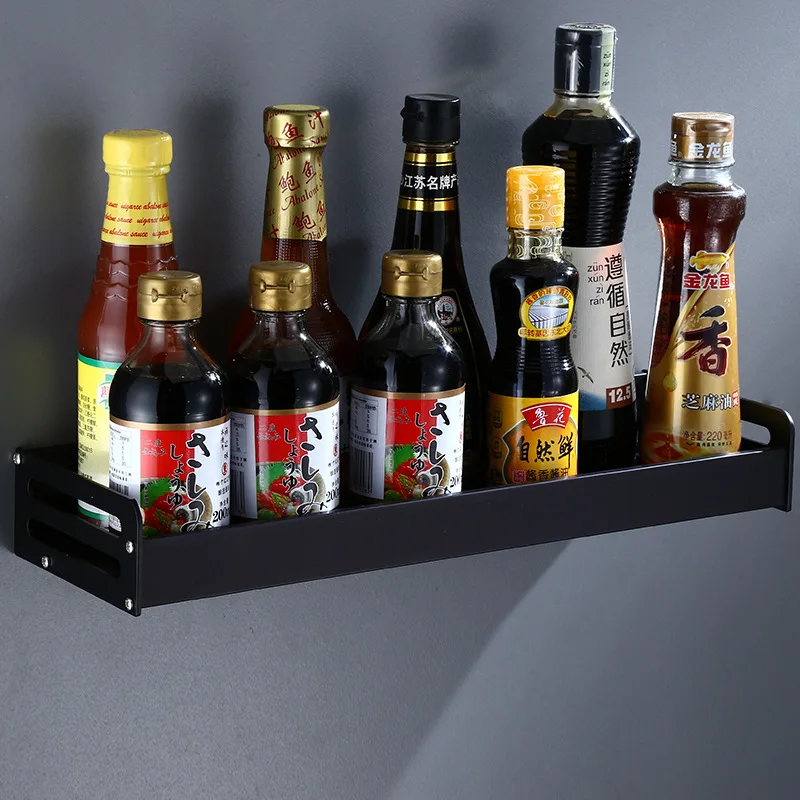 Черный домашний алюминиевый кухонный стеллаж для хранения приправ настенный