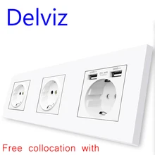Delviz DIY Combination Switch Socket, connection Multiple interfaces White Panel, RJ45 TV 2 way switch, EU Standard Power Outlet