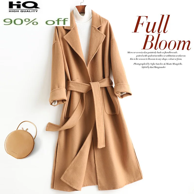 

Elegant Long Double-sided Woolen Coat Female Spring Autumn 2022 Real Wool Jacket Women's Fur Coats Casaco Feminino Gxy920
