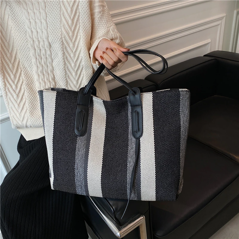 

Вместительная сумка-тоут, повседневные холщовые сумки на плечо для женщин 2021, брендовая контрастная сумка, дизайнерские кошельки, большая с...