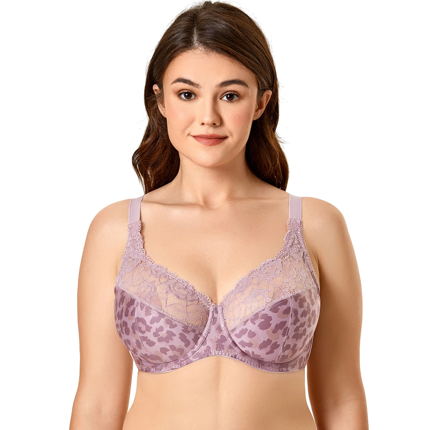DELIMIRA Women's Beauty Floral Lace Non Padded Minimizer Bra Full Figure Underwire Plus Size