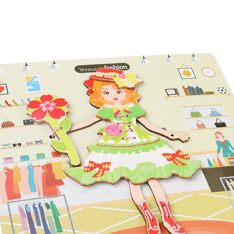 

Wooden Kid Character Changing Dressing Jigsaw Change Clothing Matching Game Toy Educational Drawing Board Threading Puzzle Toys