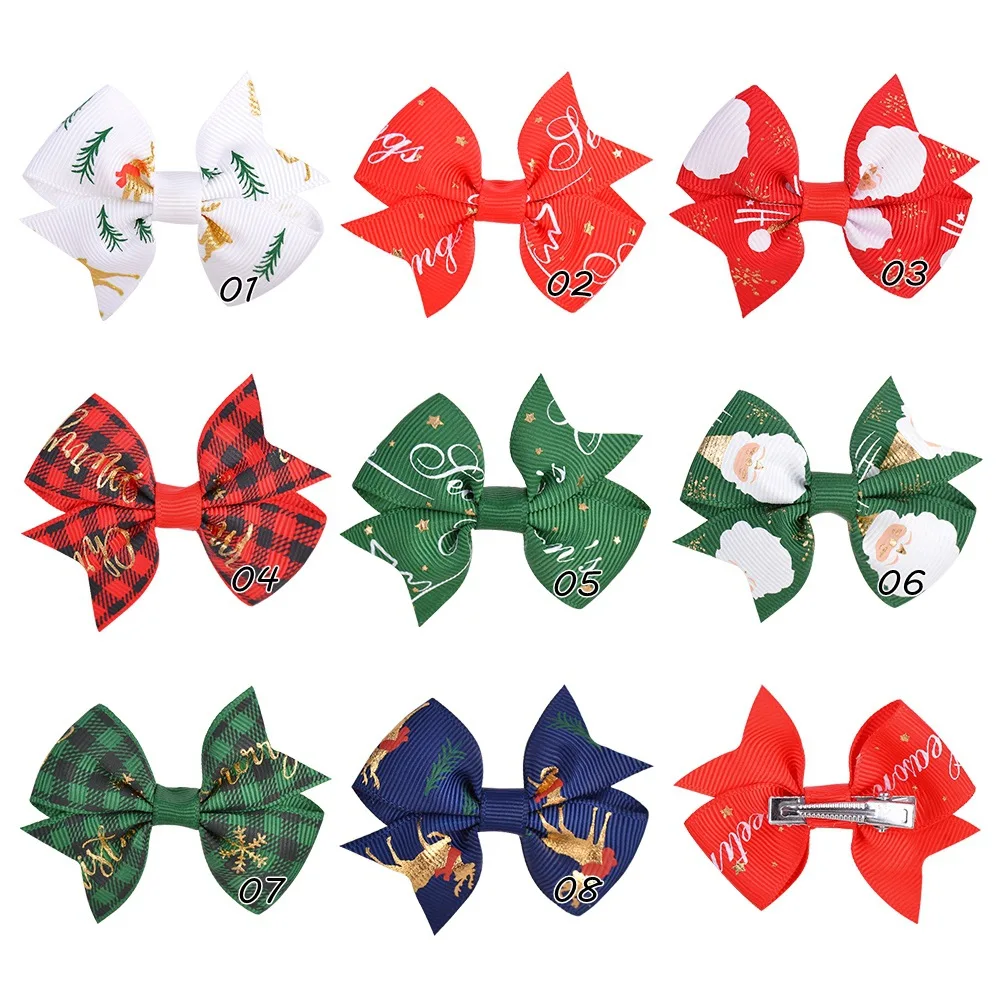 

50 pcs/lot, 2.6 Inch Christmas Hair Bows With Clip For Baby Girls Grosgrain Ribbon Boutique Hairpin Barrettes Hair Accessories