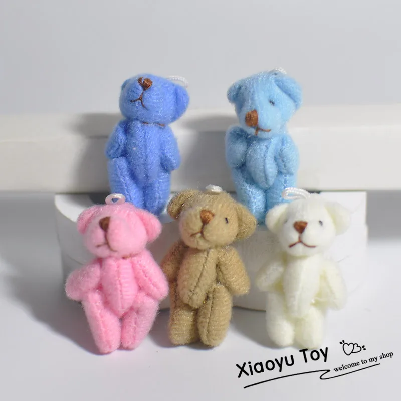 50pc/lot Kawaii Mini Keychain 4cm Joint Bowtie Teddy Bear Plush Kids Toys Stuffed Dolls Key chains Wedding Gift For Children | Игрушки и