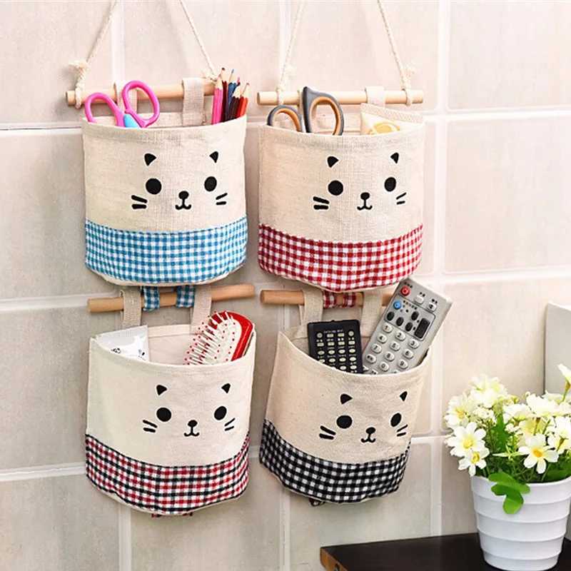 Мультяшная подвесная сумка для хранения из хлопка и льна шкафа настенная