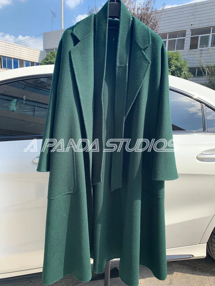 100% pure cashmere water ripple double-sided cashmere coat women mid-length woolen coat women