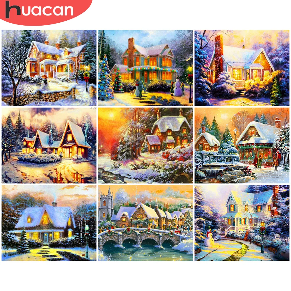 

Картина по номерам «сделай сам» HUACAN, зимний пейзаж, настенное искусство, уникальный подарок, ручная роспись по номерам, декор для детской ко...