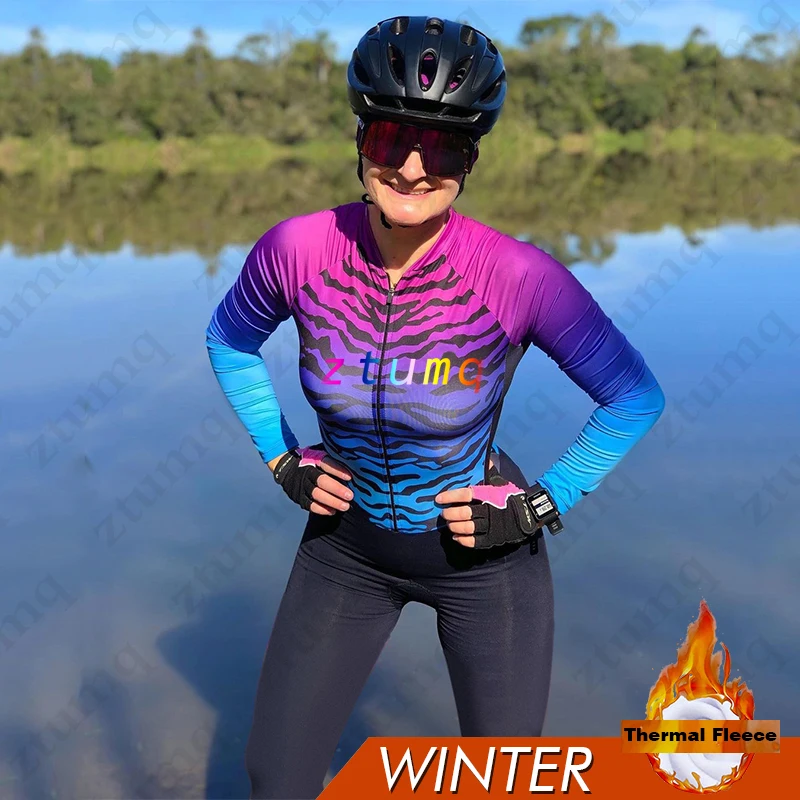 

Winter Fleece Thermal Women's Jumpsuit Cycling Little Monkey Long Sleeve Trialthon Keep Warm Bicycle Jersey Bike MTB Clothing
