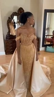 verngo sparkly gold sequin meraid evening dresses with detachable train off the shoulder beads south african women prom gowns