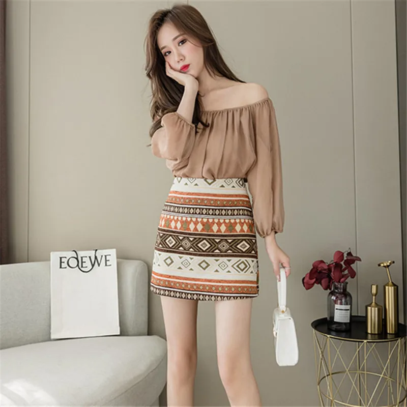 

2020 Autumn And Winter New Fashion Design Sense High Waist Personality Printed A-Line Skirt