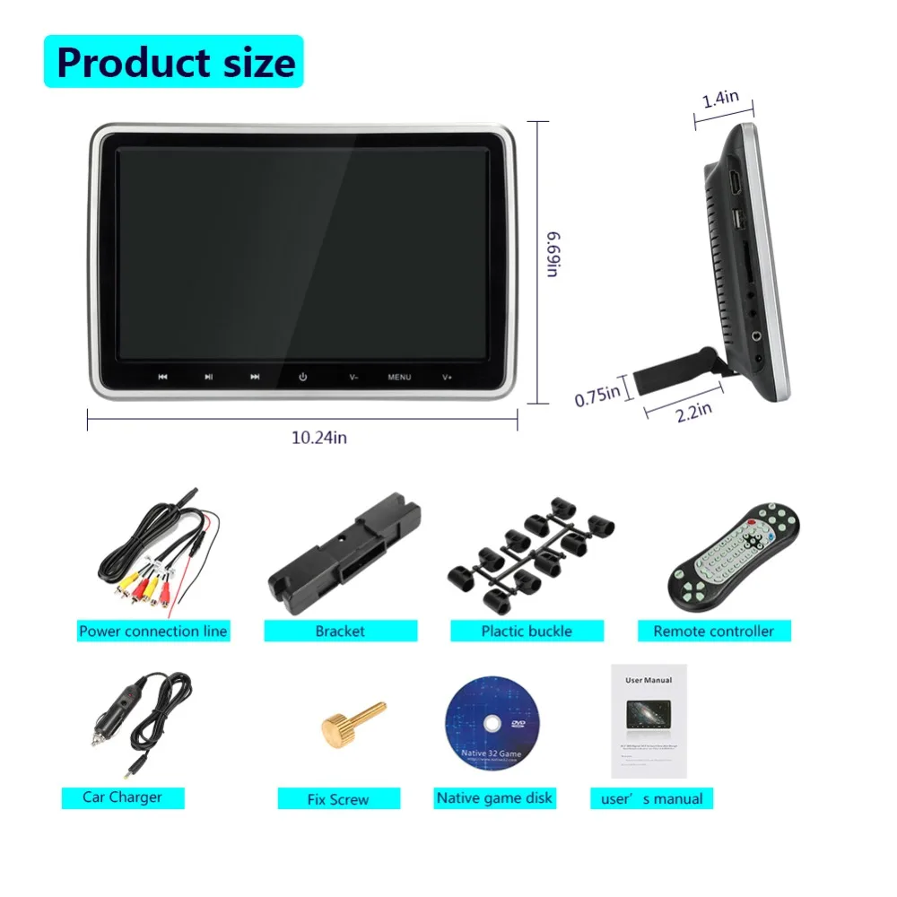 HDMI 1" HD цифровой автомобильный мультимедийный плеер ЖК-экран авто радио подголовник монитор DVD/USB/SD плеер IR/FM динамик Автомобильный плеер