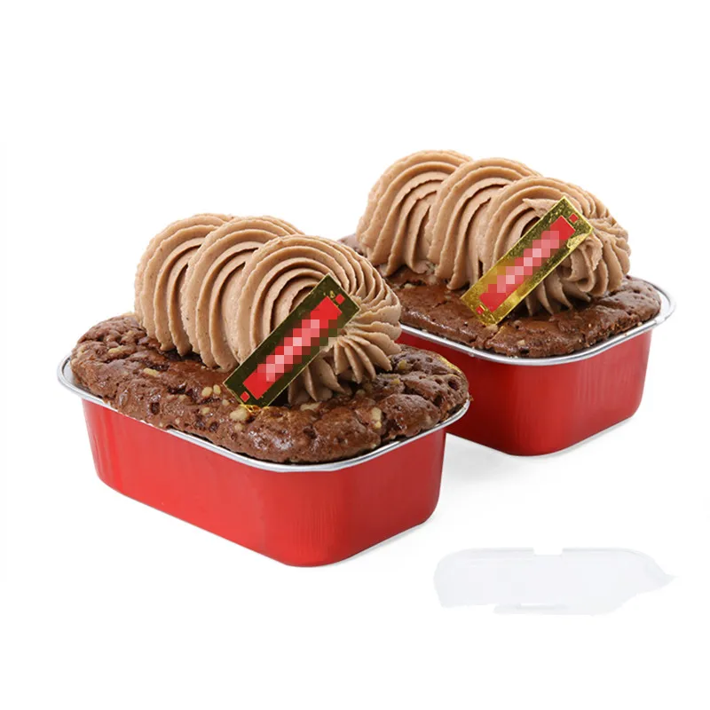 

50pcs High quality 168ml square aluminum foil fruit milk cheese cake mold small ice cream pudding jelly baking package with lid
