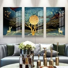 Настенная Картина на холсте с изображением золотого абстрактного оленя дерева Птицы скандинавские постеры и принты декоративные картины для гостиной домашний декор