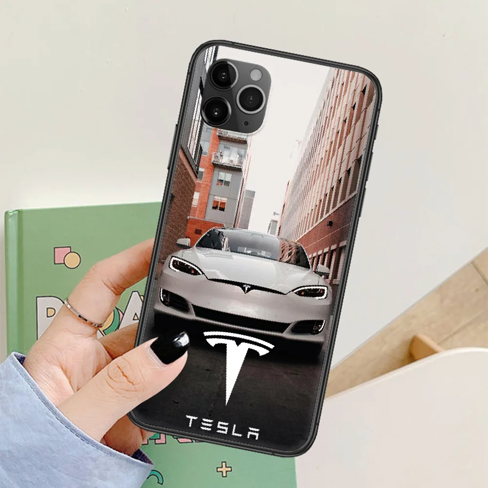 

electric car Tesla logo Phone Case For Iphone 4 4s 5 5S SE 5C 6 6S 7 8 Plus X XS XR 11 12 Mini Pro Max 2020 black Bumper Fashion