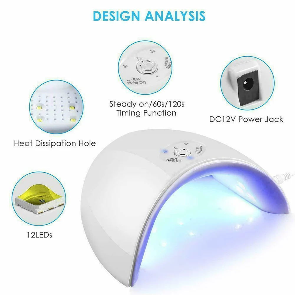 

36W Professional USB Powered Gel Art Nails Dryer Manicure Spa LED UV Lamp Polish Portable Acrylic Curing Timer Tools DIY