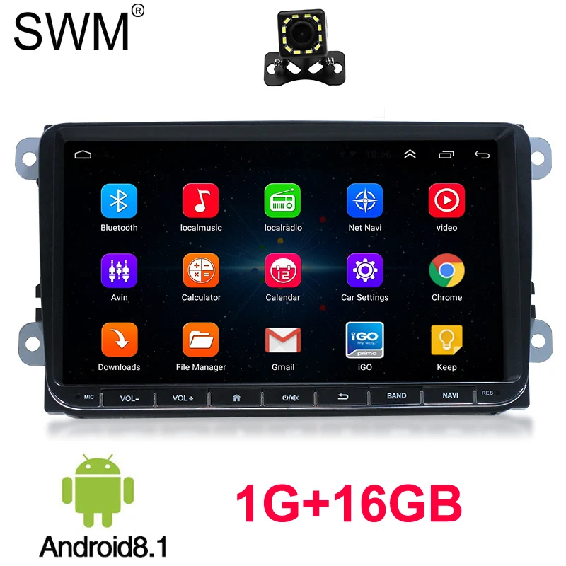 " Автомагнитола для VW Polo Golf Volkswagen Android 8,1 радио Coche Авторадио камера заднего вида 1080P зеркальная связь радио самоходов - Цвет: with 12 Leds Camera