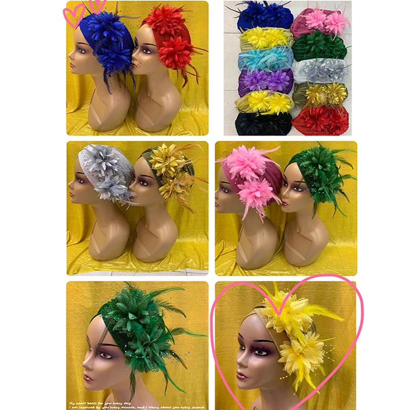 Wholesale Order 1 Dozen Newest Elegant Turban Hats Women Cap Beaded For India Hat Head Wrap Headband Girl Hair Accessories Lady