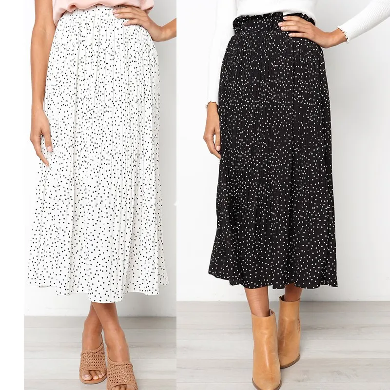 2020 шифоновая плиссированная юбка макси с принтом и карманами высокая талия