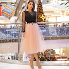 Женское вечернее платье-трапеция, розово-черное платье контрастных цветов с длинными рукавами для выпускного вечера, а-силуэт