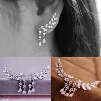 2021 korean jewelry sweet sparkling diamond leaf tassel crystal water drop earrings party accessories for women
