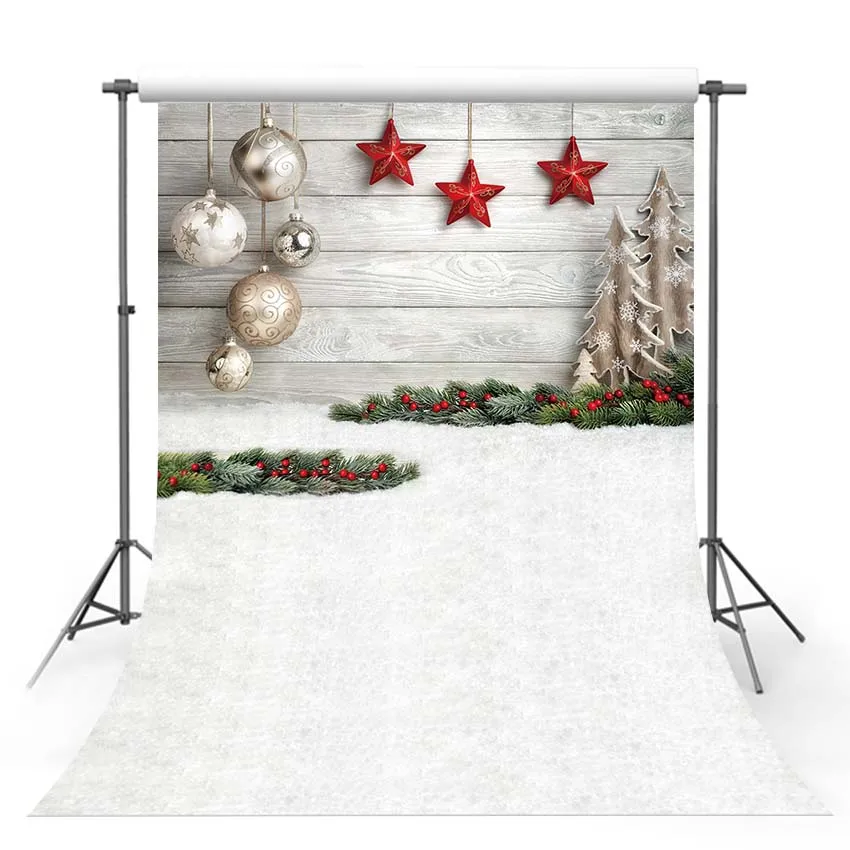 Фон для фотосъемки с изображением рождественских шаров звезд снега земли