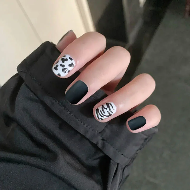 24 шт./кор. накладные ногти с рисунком чехол-накладка матовый Черный и белый цвета