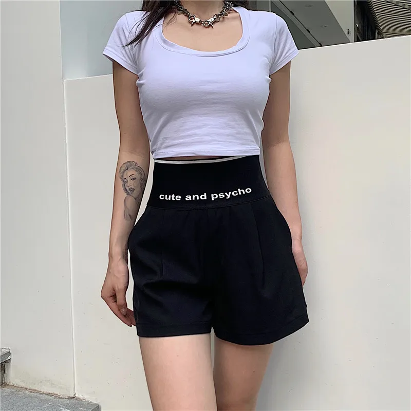 Женские повседневные шорты SWEETKAMASummer черные свободные с принтом в виде букв и