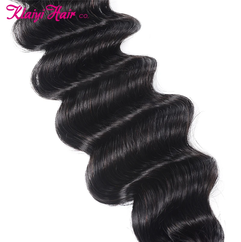 Klaiyi Malaysian Loose Deep Wave Bundles With Closure 4X4 Free Part 100% Human Hair 3 4Pcs Remy Weave | Шиньоны и парики