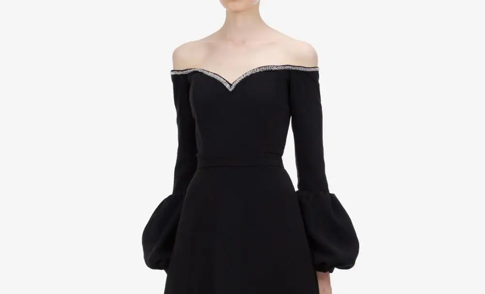 2019 осенне-зимнее Новое поступление элегантное черное платье миди с вырезом