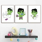 Забавный художественный постер Халк, чистящий зубы в ванной, на стену, мультяшный супергерой Marvel, Картина на холсте, художественные картины, домашний декор