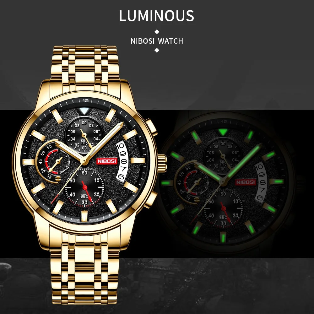 Часы наручные NIBOSI мужские с хронографом модные брендовые Роскошные полностью