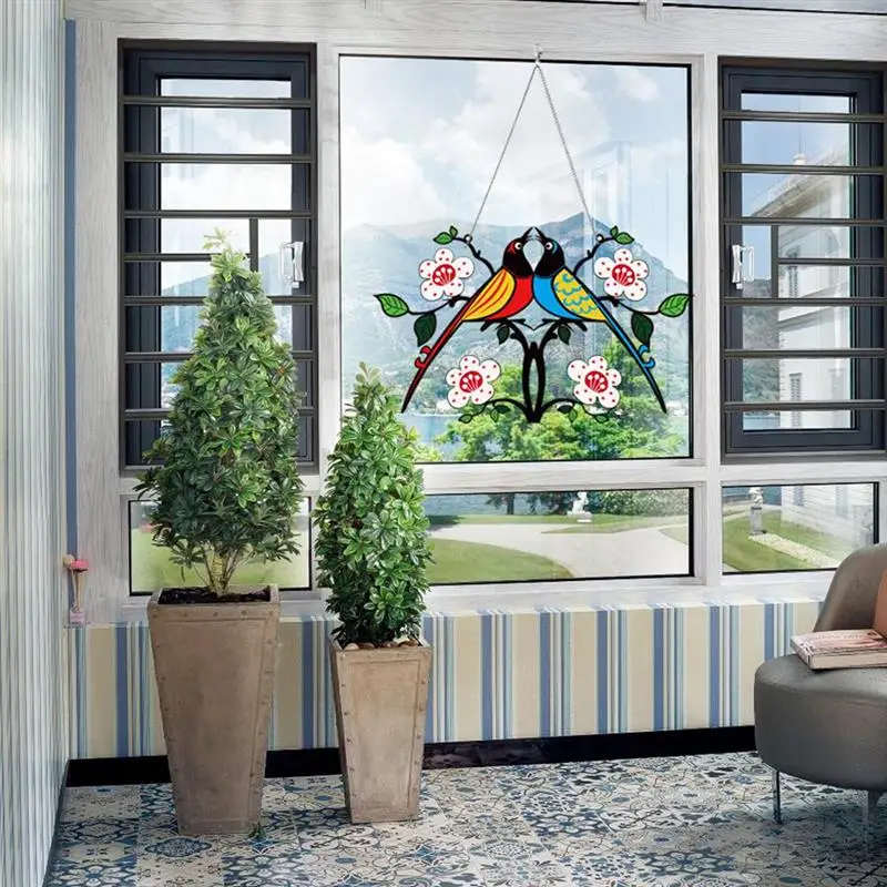 

Creative Birds Stained Suncatcher Window Panel Bird Hanging Ornaments For Garden Yard Home Decoration Accessories