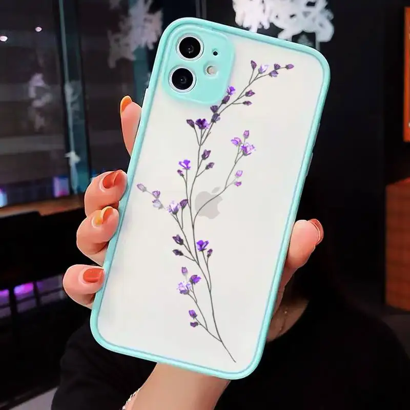 Простой матовый прозрачный чехол для телефона с фиолетовыми цветами iPhone 7 8 x xs xr 11