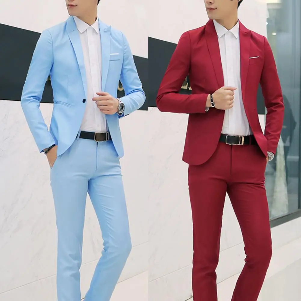 

Fashion Mens Suits with Pants Solid Men's Blazer Slim and Fits Wedding Male Groom Tuxedos suit Prom