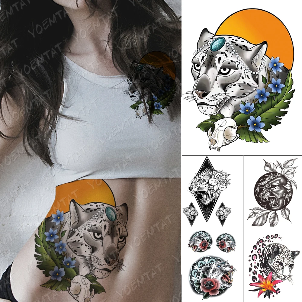

Waterproof Temporary Tattoo Stickers Leopard Tiger Moon Flower Flash Tattoos Women Body Art Sun Jewelry Fake Sleeve Tatoo Mal