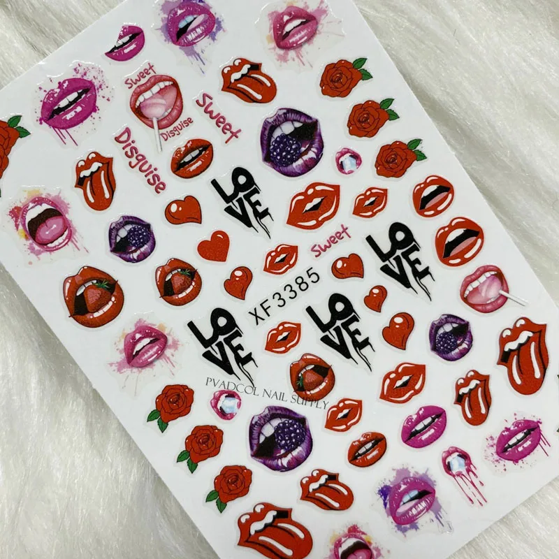 

Luxury Sexy Lips Nail Art Stickers Decals Adhesive Sliders Manicure Wraps Acrylic Graffiti Nails Design