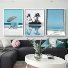 Голубой пляж кокосовое дерево настенное искусство Бали Мальдивы путешествия плакаты и принты фотография для гостиной Декор