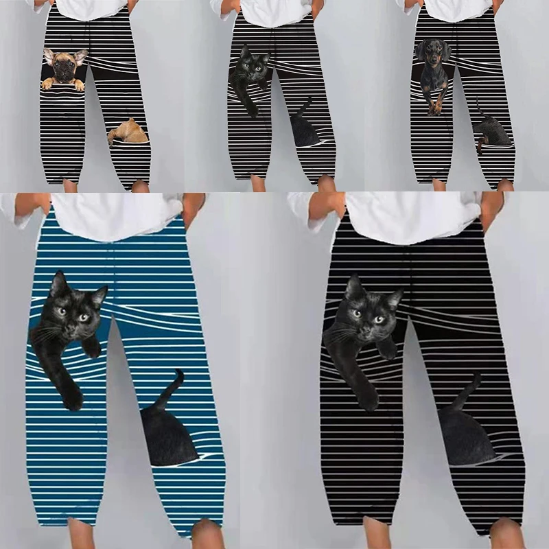 

Size S-5XL Elastic Waist Trousers Oversize Loose Beach Wide Leg Pants Womens Spring Summer Pants Casual Cute Cartoon Print