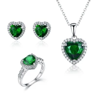 ly 925 sterling silver synthetic greenredblue crystal high quality zircon earrings necklace ring sets of women charm jewelry