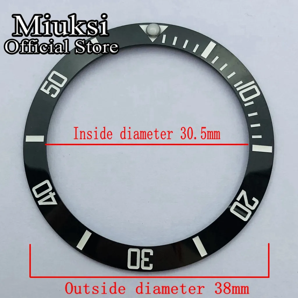 Miuksi 38mm super blue green luminous ceramic bezel insert fit 40mm watch case