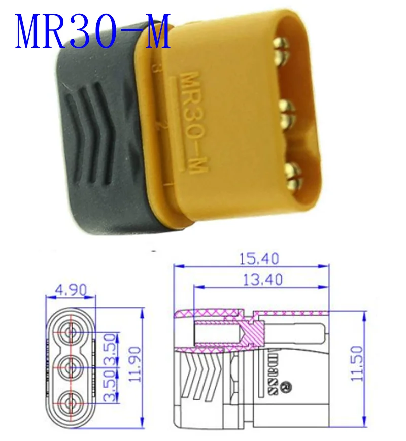 Позолоченный разъем MR30 Штекерный гнездовой для литиевых батарей