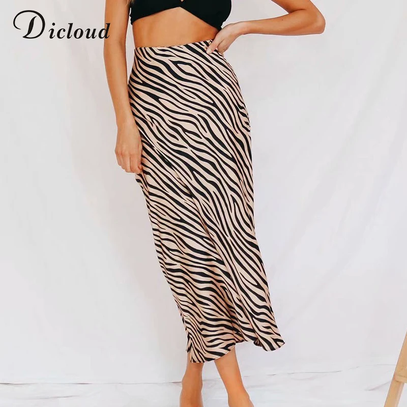 DICLOUD/юбка миди с принтом зебры для женщин пикантная модная трапециевидная